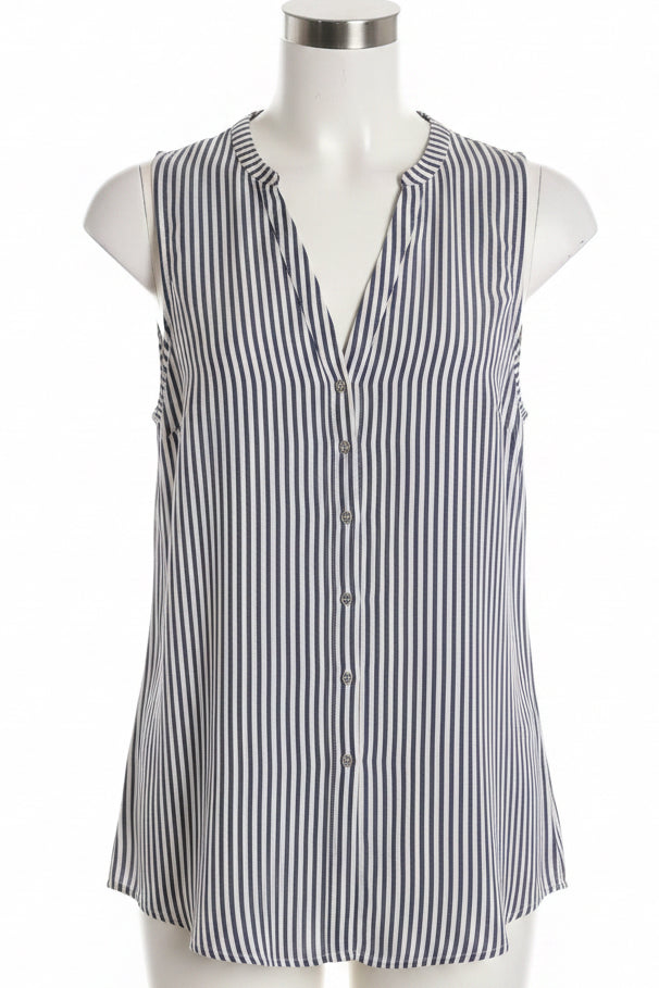 Joie Torsten Navy/White Stripe Silk Sleeveless Blouse S