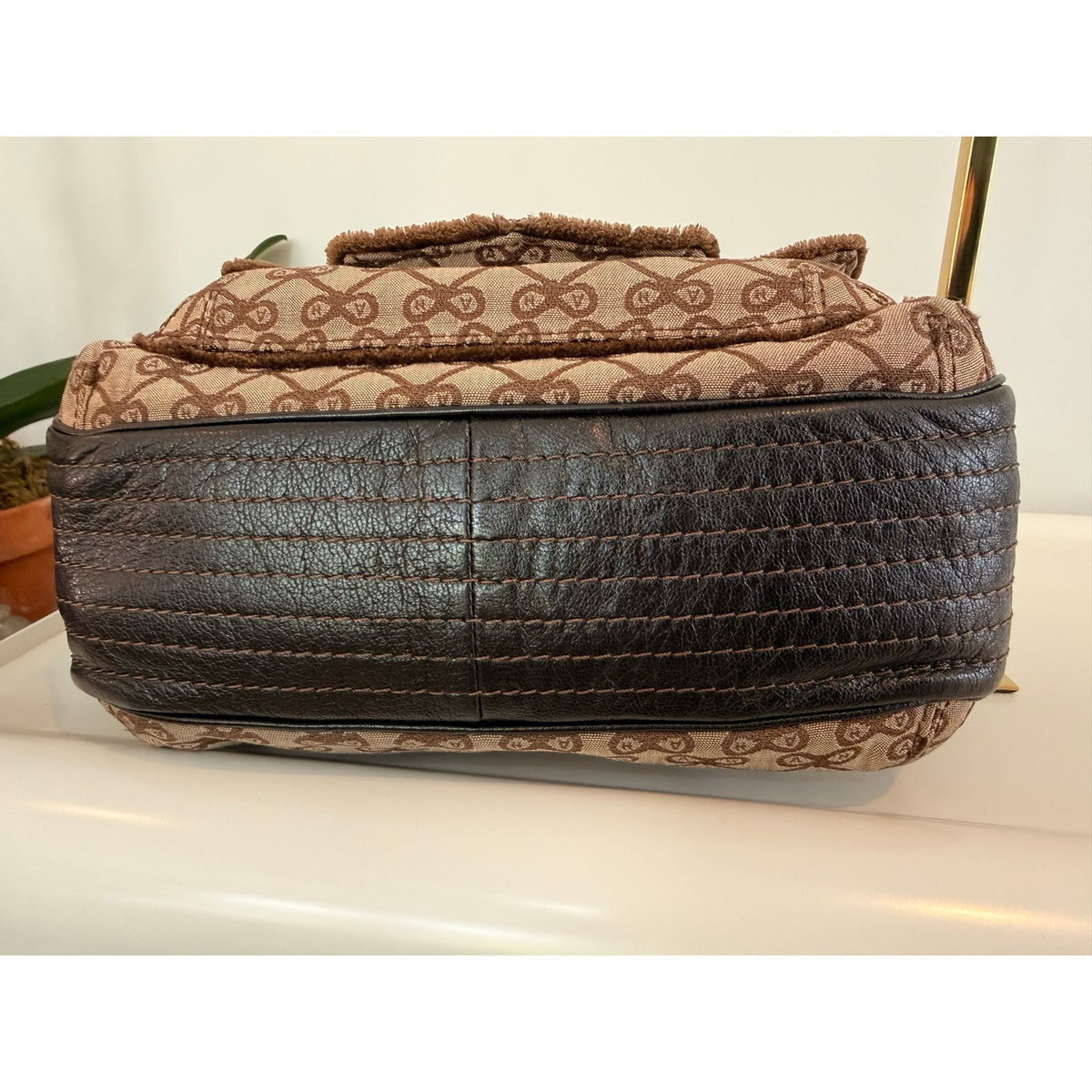 Anya Hindmarch Brown Structured Canvas Tote with Fringe and Leather Trim
