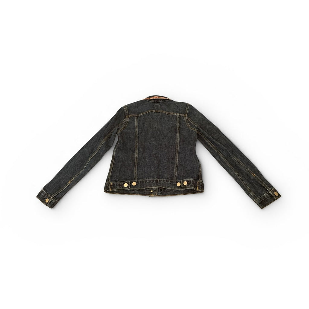 REIMAGINED by Bailey Grace: Dark Denim Jean Jacket w/ Pink and Beaded Trim - M