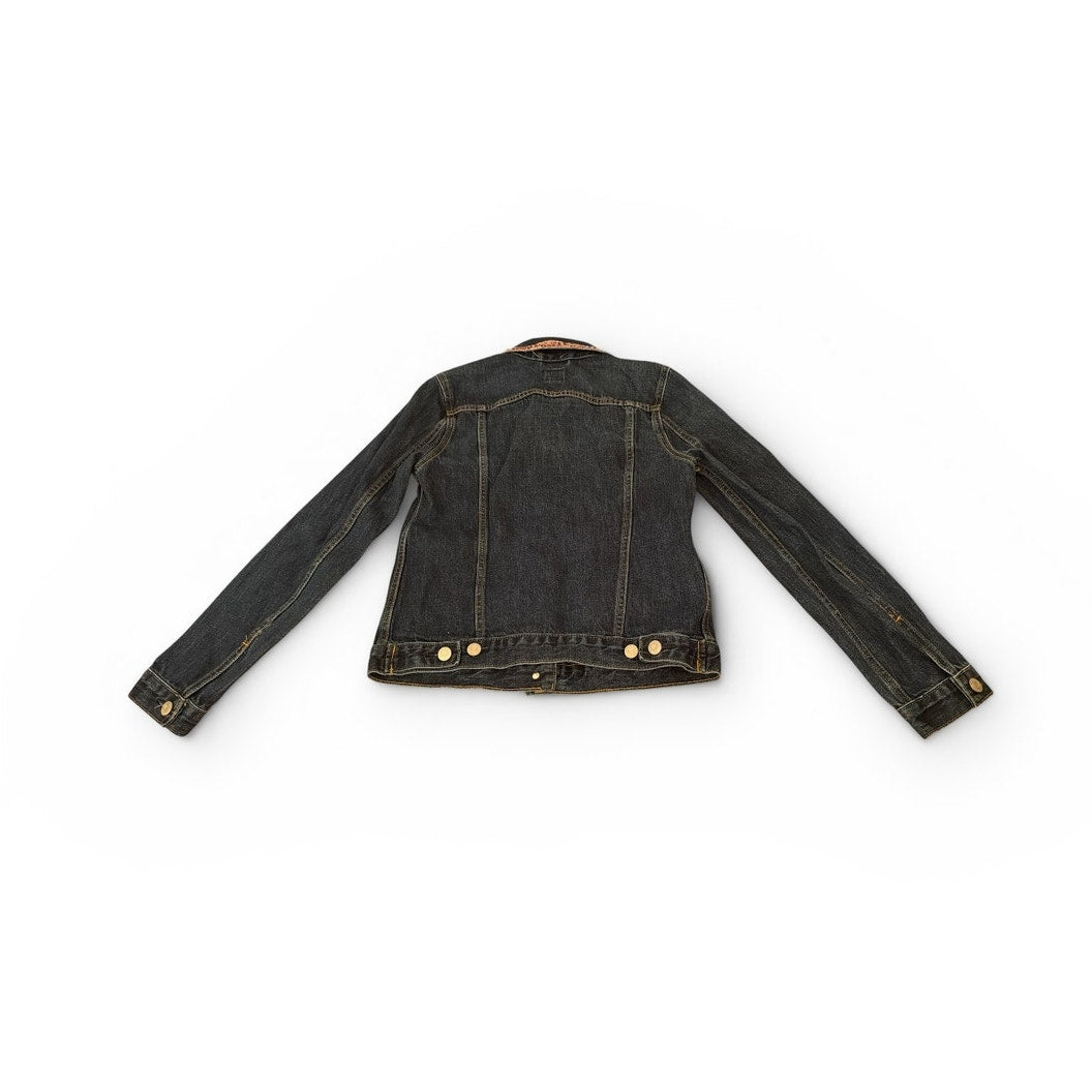 REIMAGINED by Bailey Grace: Dark Denim Jean Jacket w/ Pink and Beaded Trim - M
