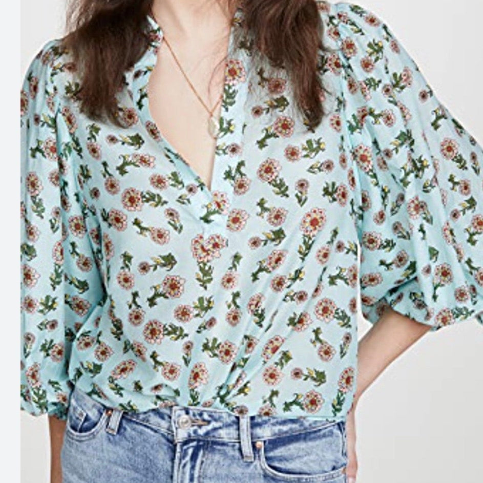 Alice & Olivia Light Blue Floral Raya Blouse XS