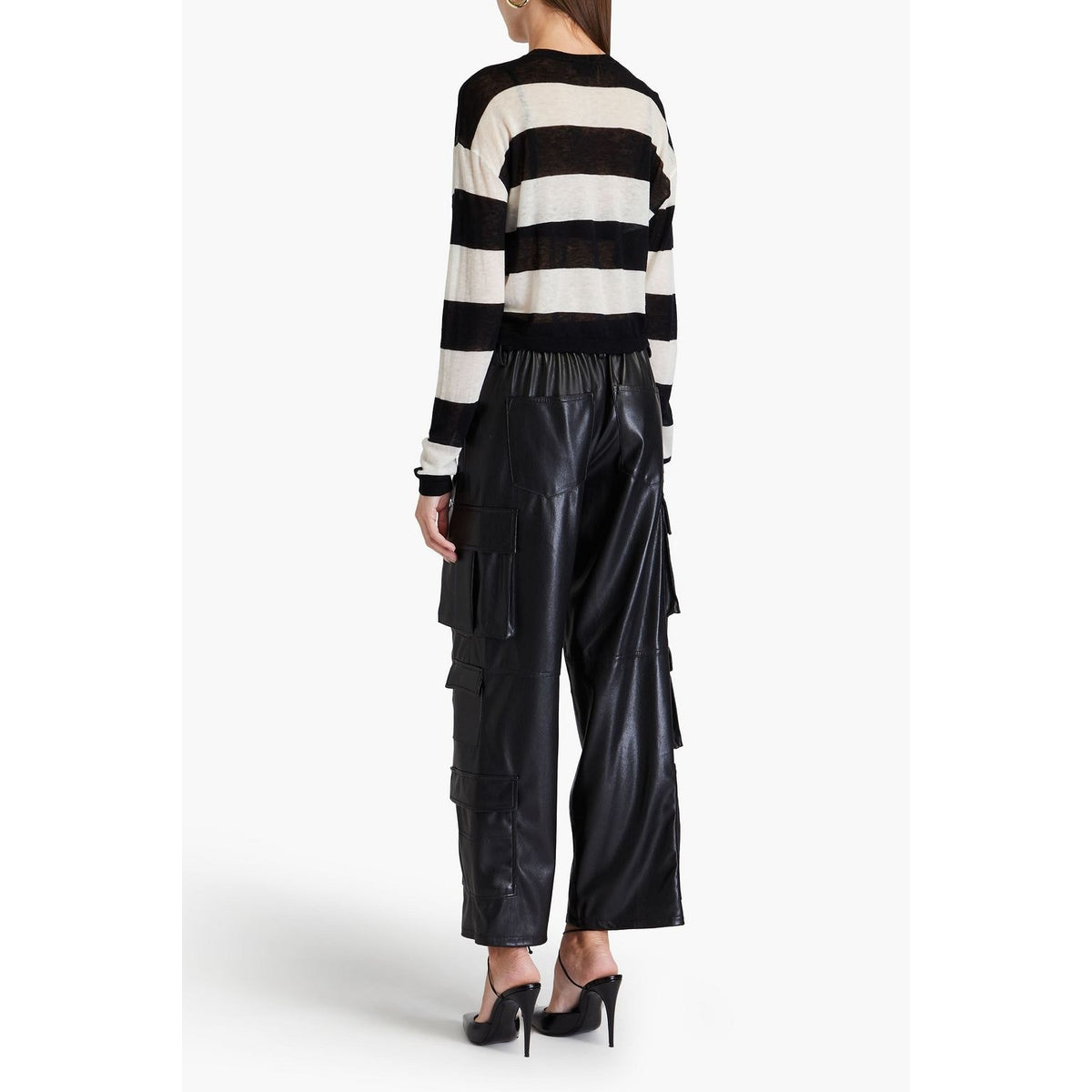Alice & Olivia Black Faux Leather Cargo Pants Size 6