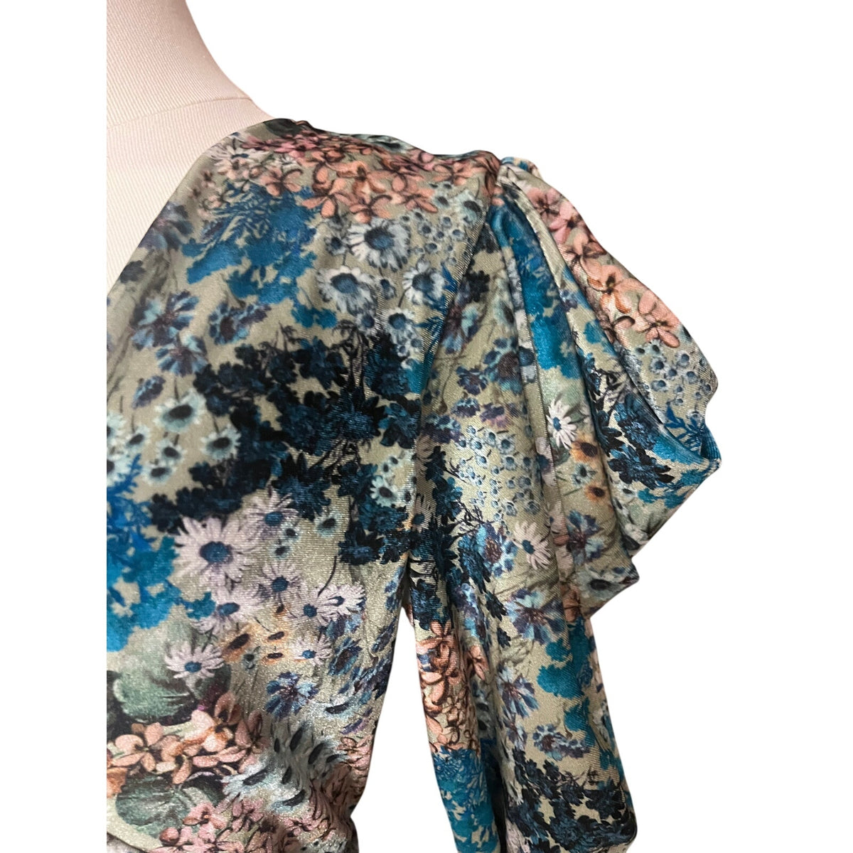 Circus Hotel Green and Blue Floral Velvet Wrap Dress - Size EU 40/US M