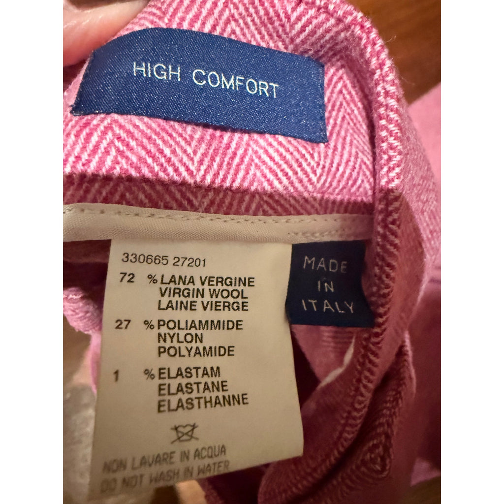 Incotex Venezia Wool Trousers Pink Herringbone Size 40