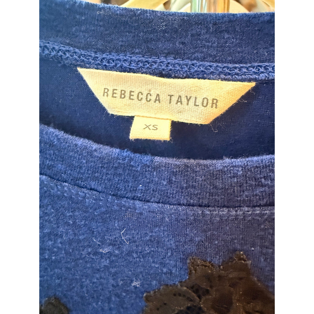 Rebecca Taylor Navy Lace-Trim Yoke Tee, Size XS