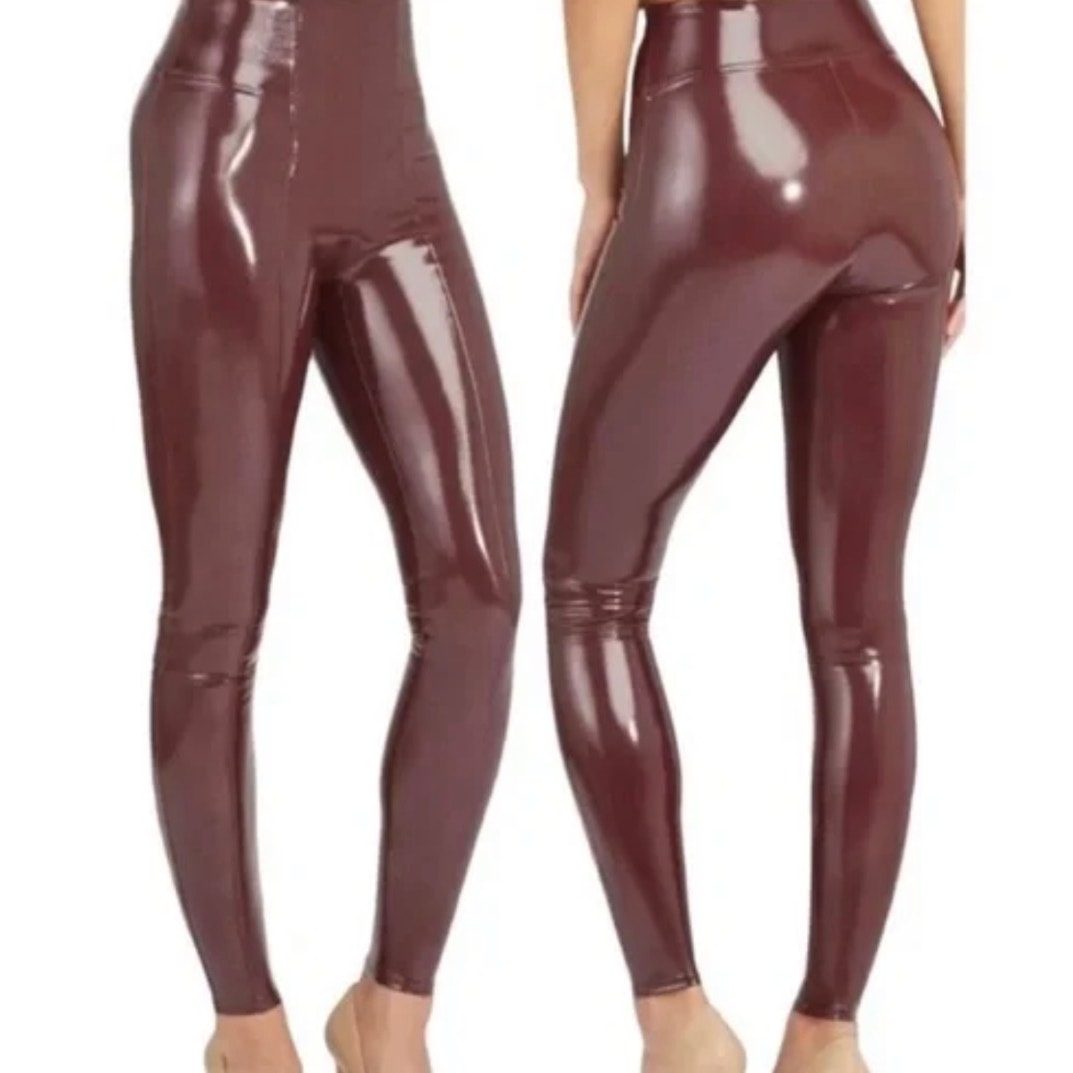 SPANX Faux Patent Leather Leggings Ruby - Medium Petite