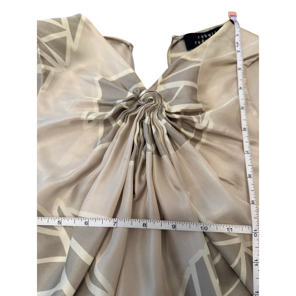 Robert Rodriquez Silver/Grey Knot Front Blouse Sleeveless 100% Silk Abstract - 2