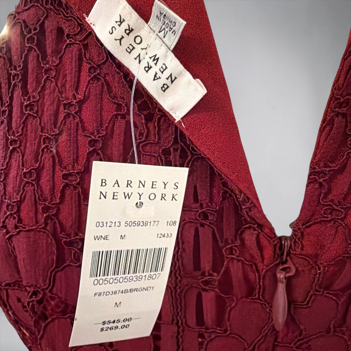 Barney's New York Burgundy Red Lace Dress NWT Medium