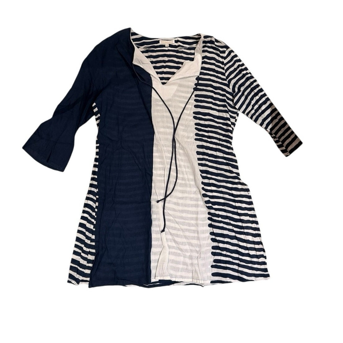 Shiraleah Navy & White Cotton Lawn Colorblock Striped Dress M
