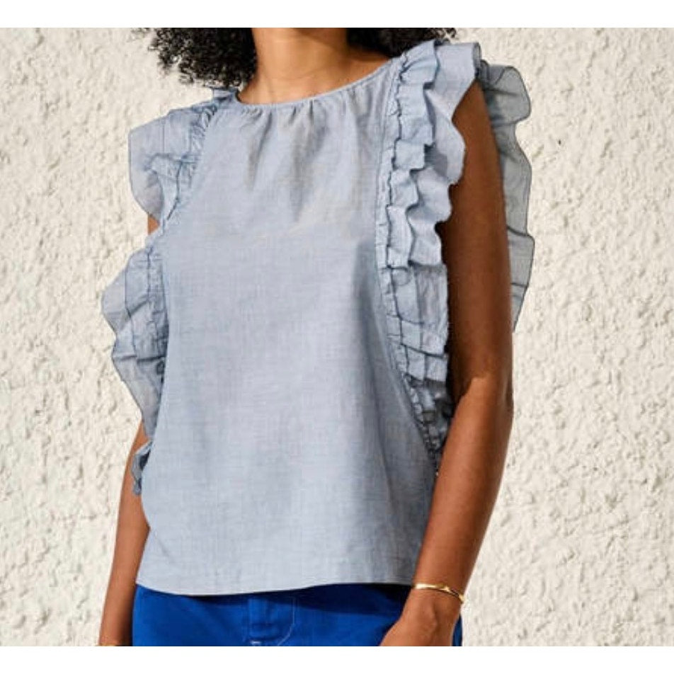 Bellerose Agathe Chambray Ruffle Sleeve Top Size S