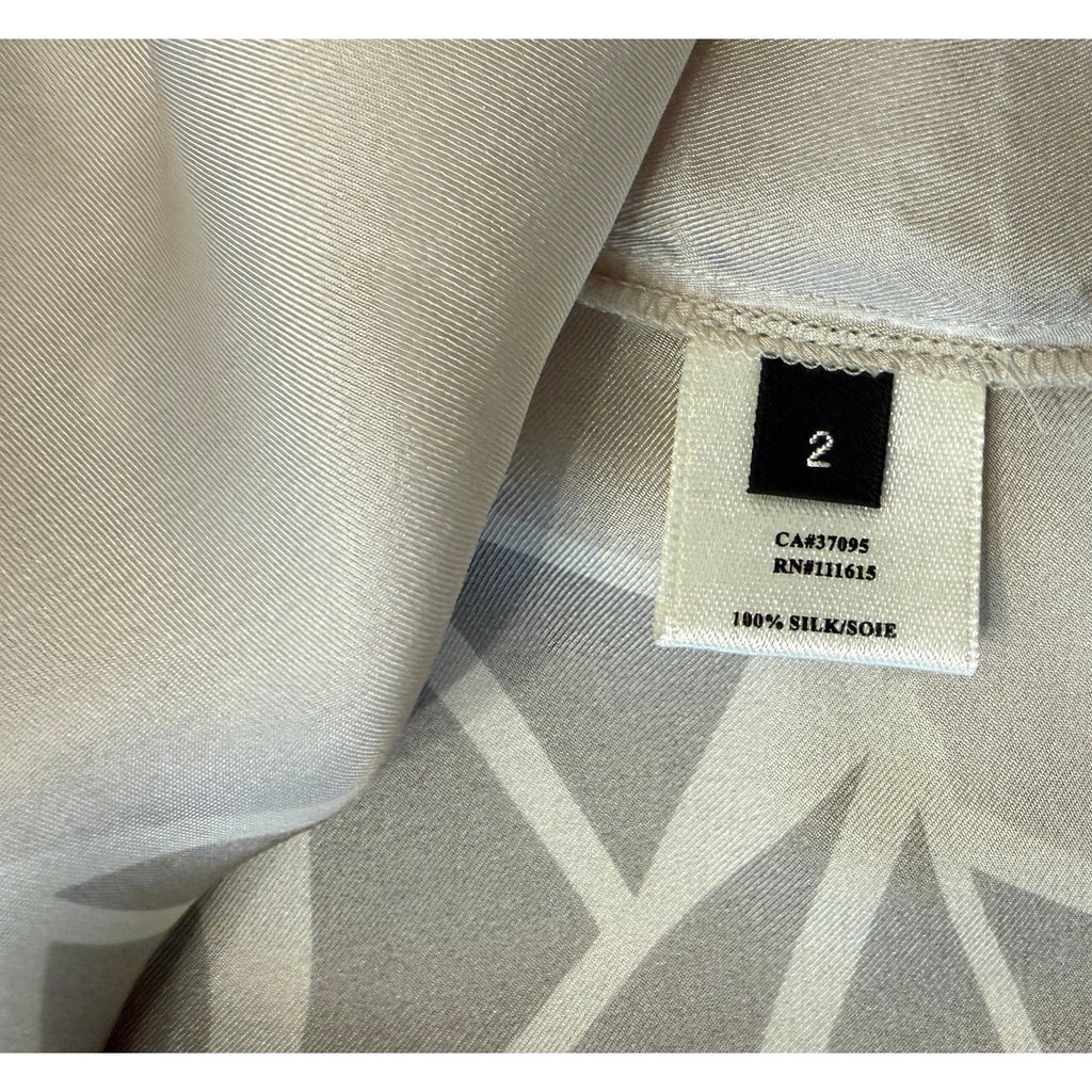 Robert Rodriquez Silver/Grey Knot Front Blouse Sleeveless 100% Silk Abstract - 2