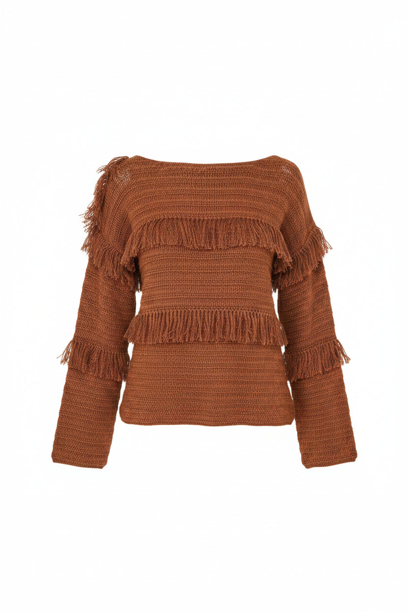 Ulla Johnson Alpaca Fringe Knit Sweater – Brown – Size P