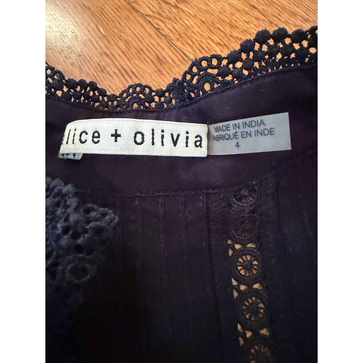 Alice + Olivia Black Clark Mandarin Collar Tiered Lace Mini Dress 4