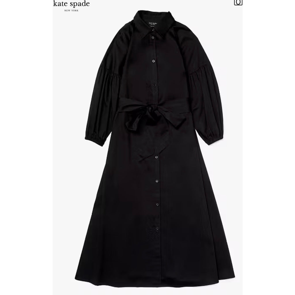 Kate Spade Dakota Black Belted Poplin Midi Dress Sz S