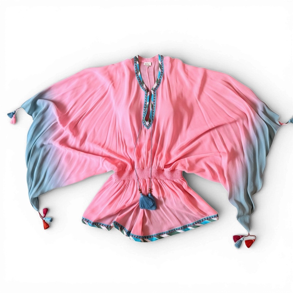 Talitha Pink Turquoise Ombre Batwing Tunic Top S/M