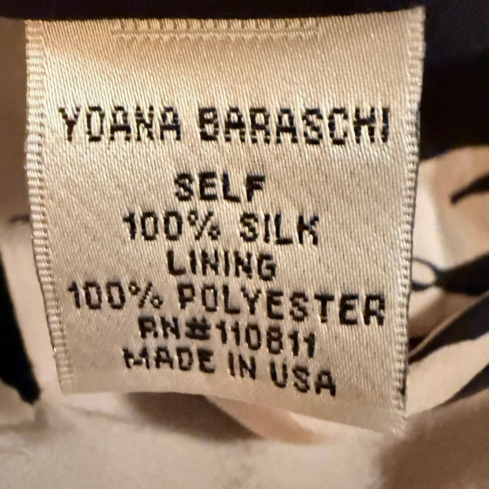 Yoana Baraschi Silk Black Cream Print Flutter Dress Sz 6