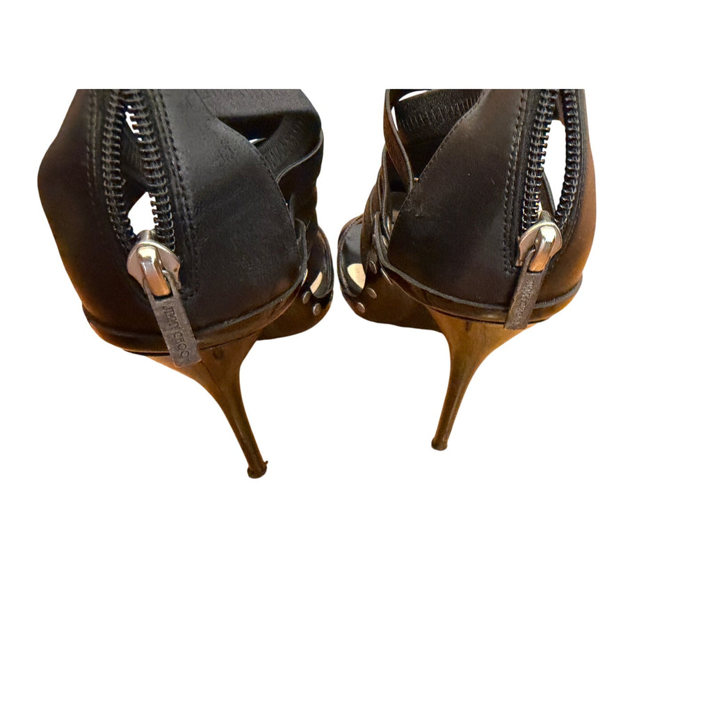 Jimmy Choo Black Studded Multi-Strap Cage Sandal Heels EU 38.5