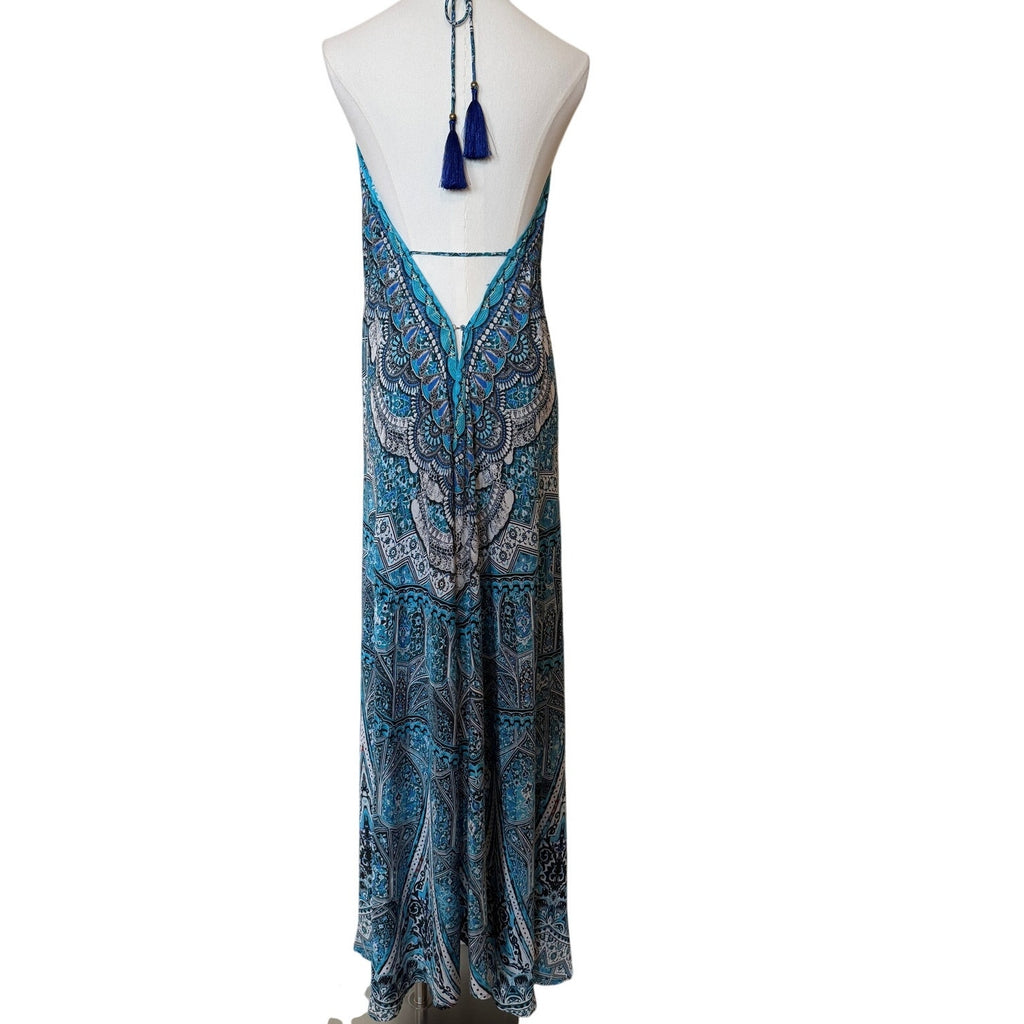 True Colours Blue Pattern Halter Kaftan Dress L/XL