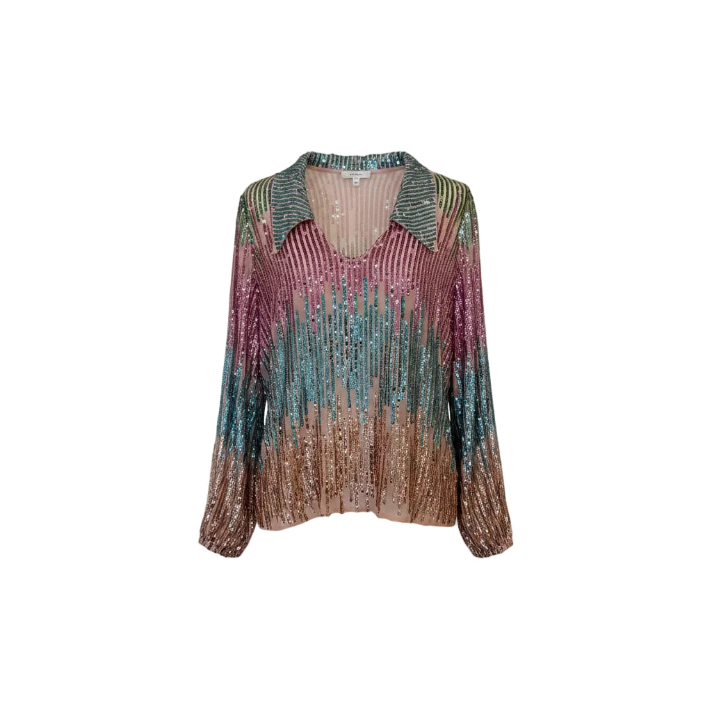Rixo London Lyla Sequin Rainbow Collared Blouse - Medium
