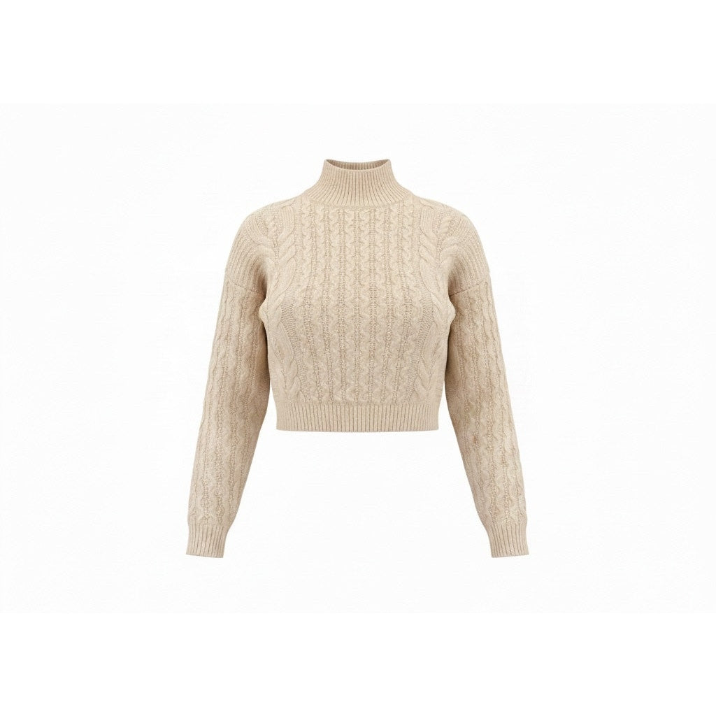 Pink Rose Cream Oatmeal Cable Knit Mock Neck Long Sleeve Sweater Top Size XS