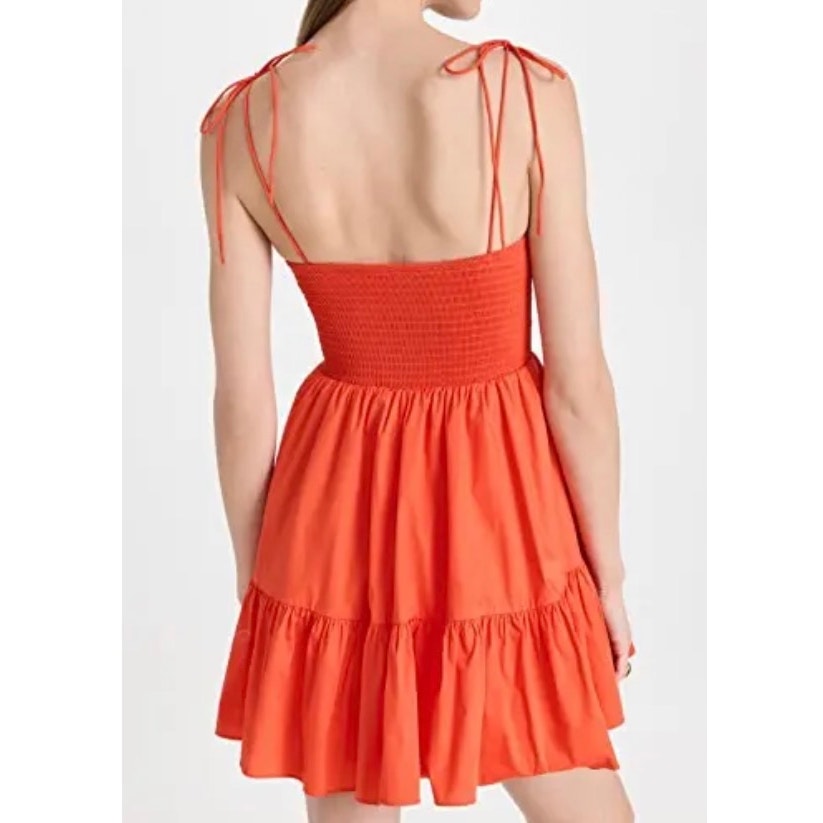 STAUD Landry Tiered Smocked Mini Dress Orange Size XL