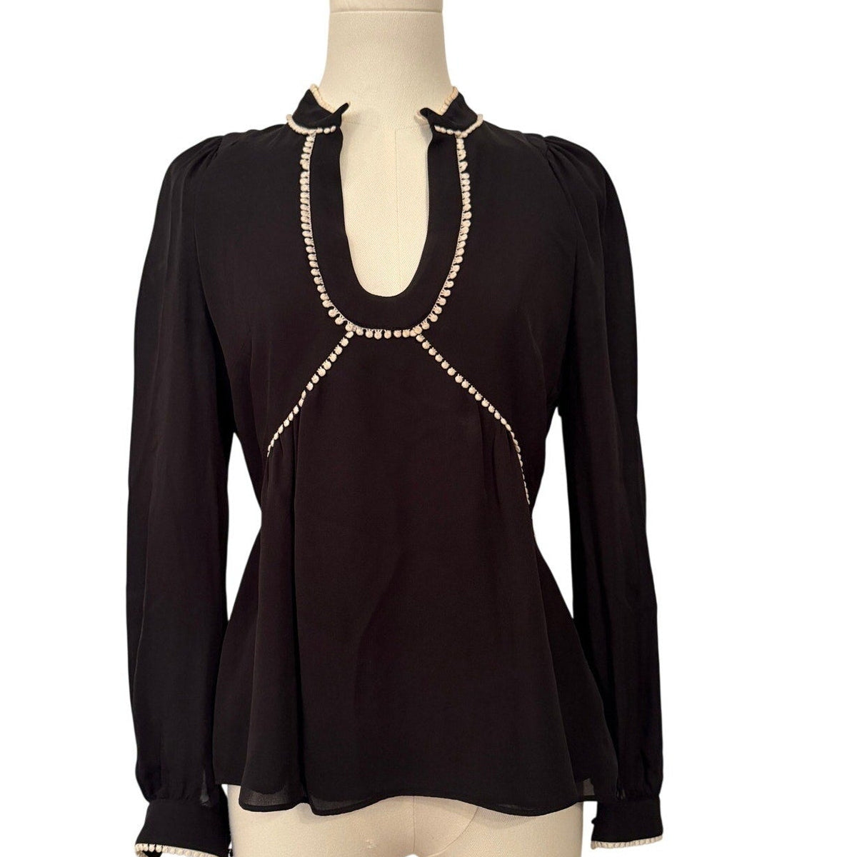 Intermix Black & White Trim Silk Blouse Size 2