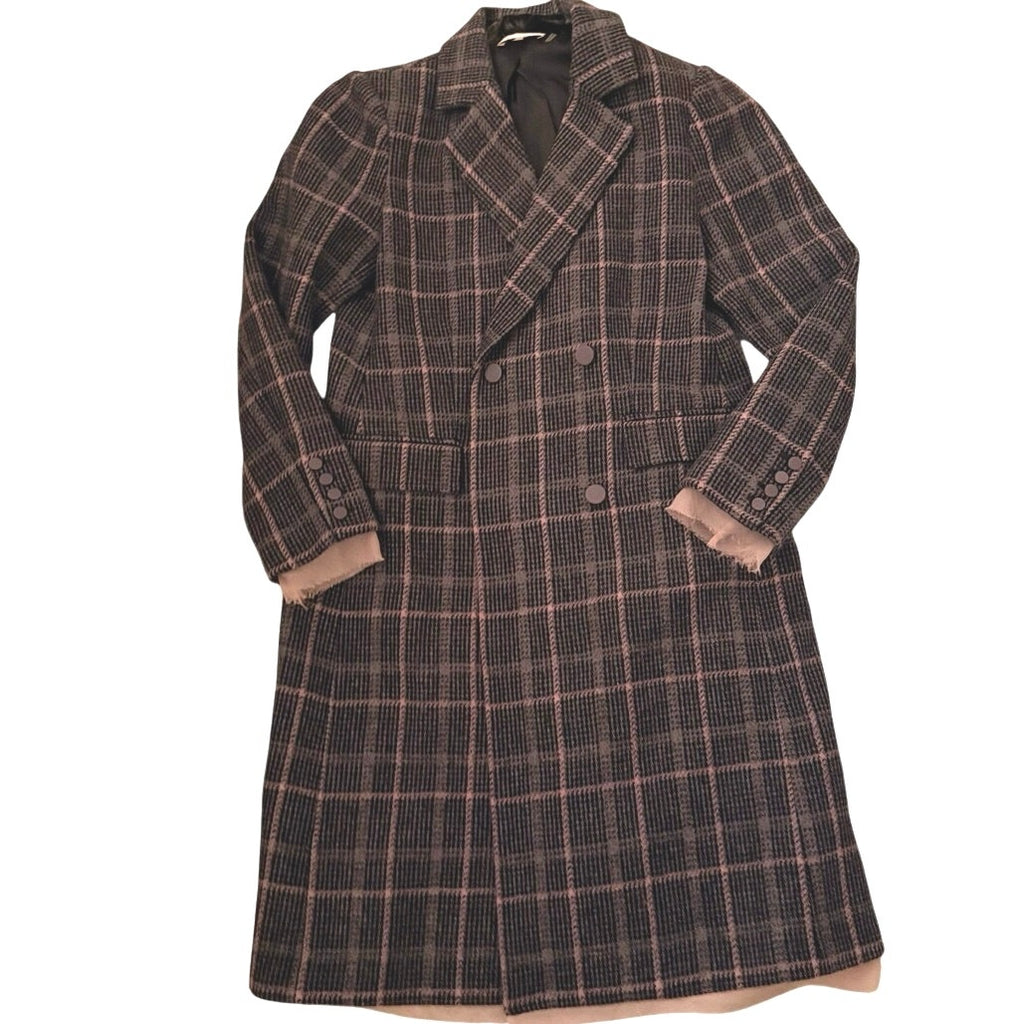 LoveShackFancy Plaid Double-Breasted Wool Coat – Large
