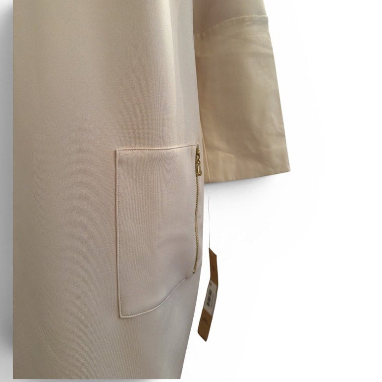 Rachel Roy Cream Zip Pocket Dress Leather Arms S