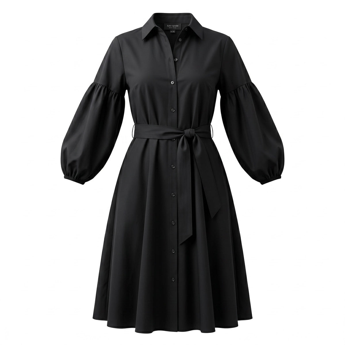 Kate Spade Dakota Black Belted Poplin Midi Dress Sz S