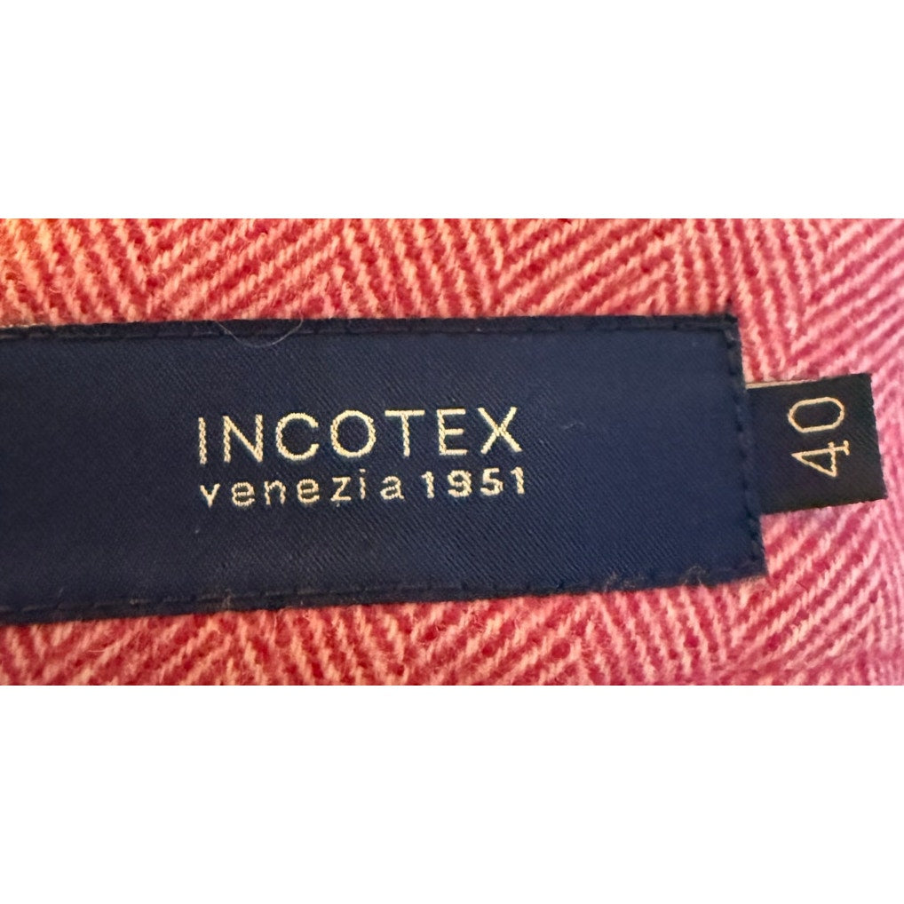 Incotex Venezia Wool Trousers Pink Herringbone Size 40