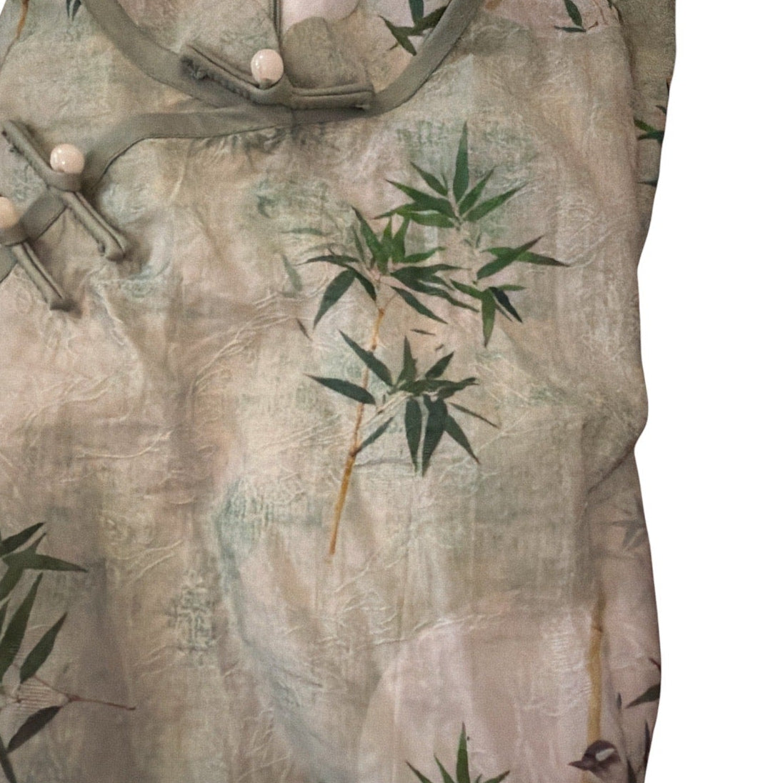 Sage Green & White Traditional Chinese Dress with Bird & Bamboo