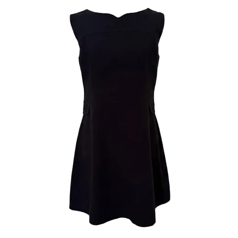 Black sleeveless dress on a mannequin against a white background