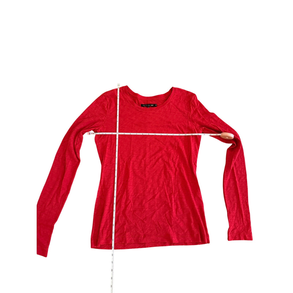 Rag & Bone Red Long-Sleeved Cotton Crewneck Shirt - M