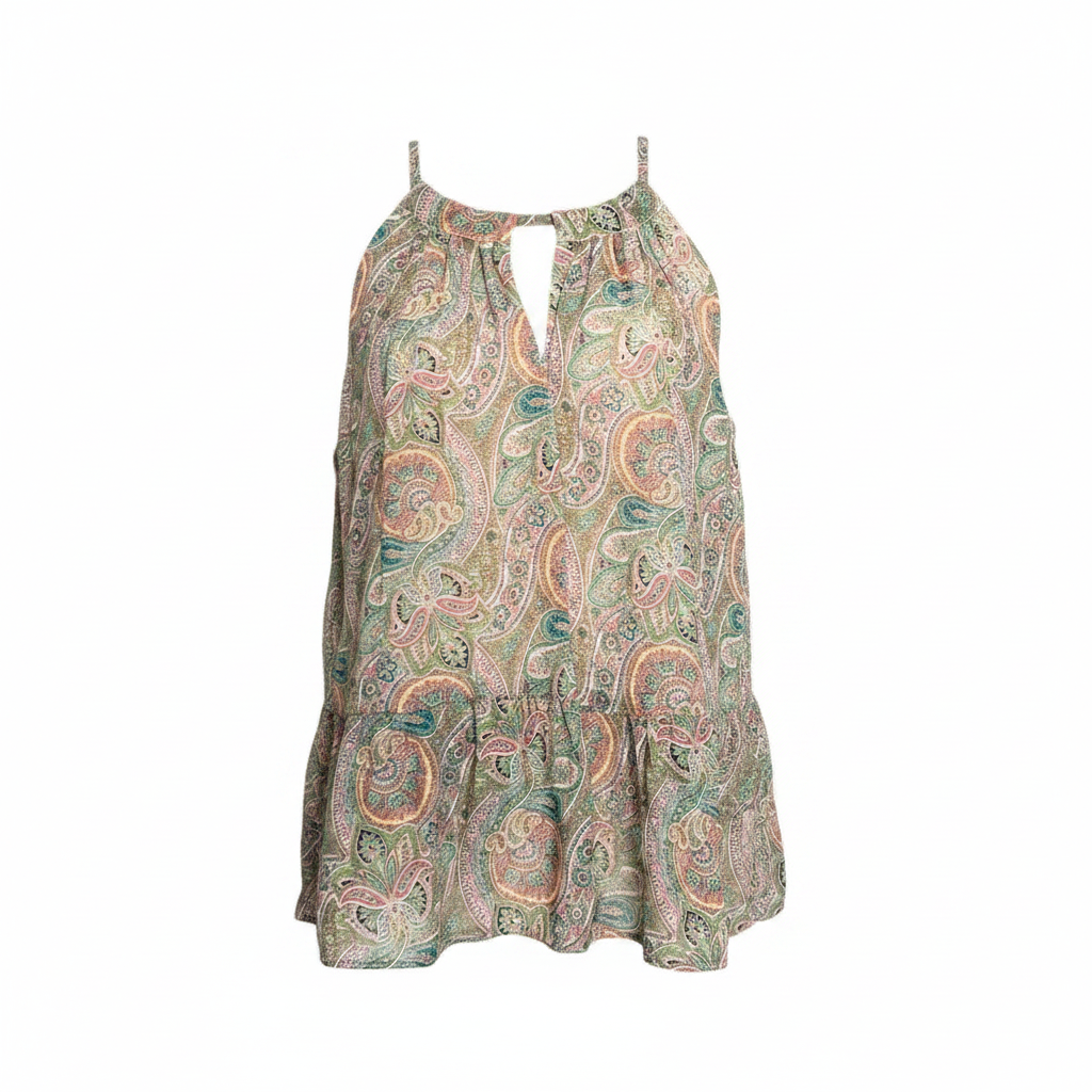 AllSaints Green Pink Paisley Halter Style Blouse US 6