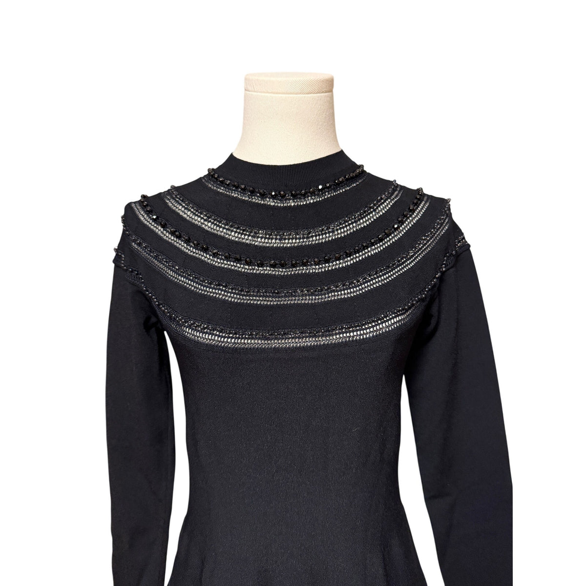 Valentino Black Beaded Fit-and-Flare Dress Size IT 40