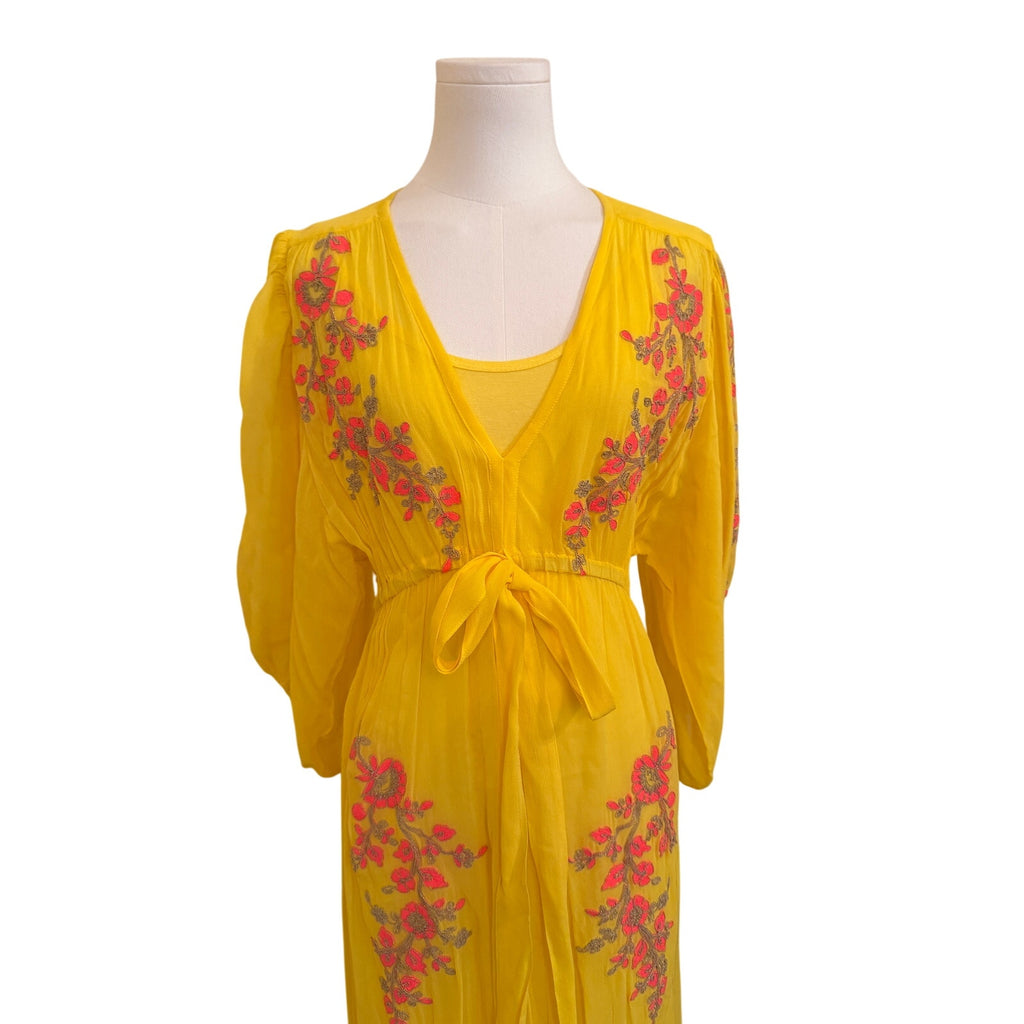 Miss June Paris Yellow Pink Floral Maxi Dress - Small