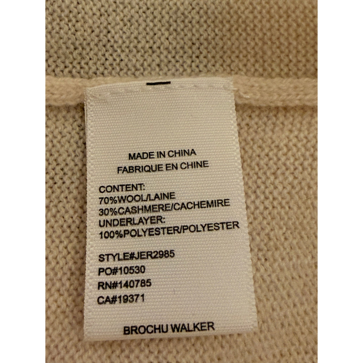 Brochu Walker Wool Cashmere Lace Inset V-Neck Sweater Size L Cream