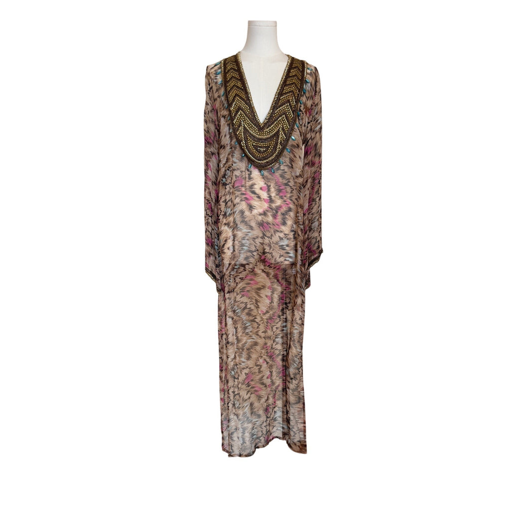 TAJ TAJ by Sabrina Crippa Animal Print Kaftan Maxi Dress M