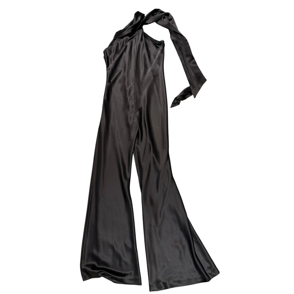 Galvan London Asymmetric Sash Satin Jumpsuit Black US 8