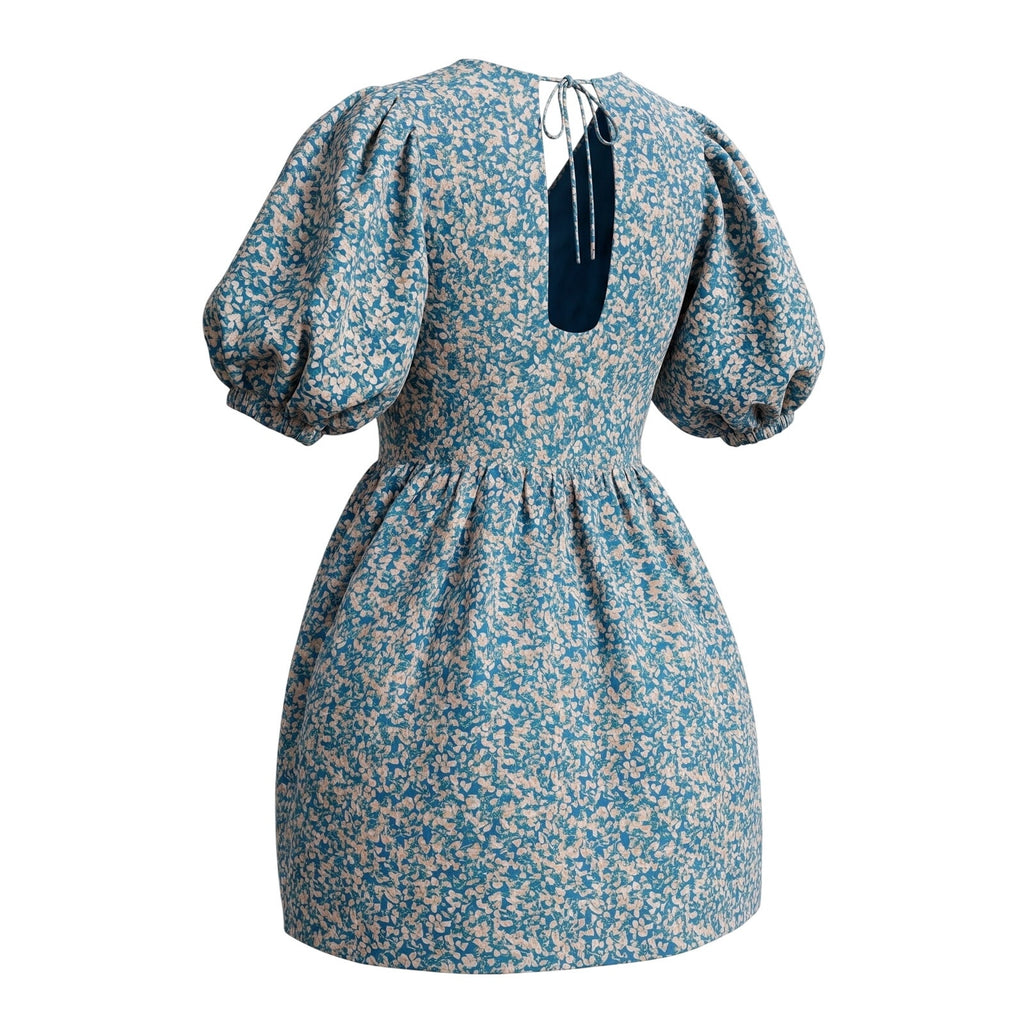 Mirth Handmade Blue Floral Cotton Mini Dress Size L