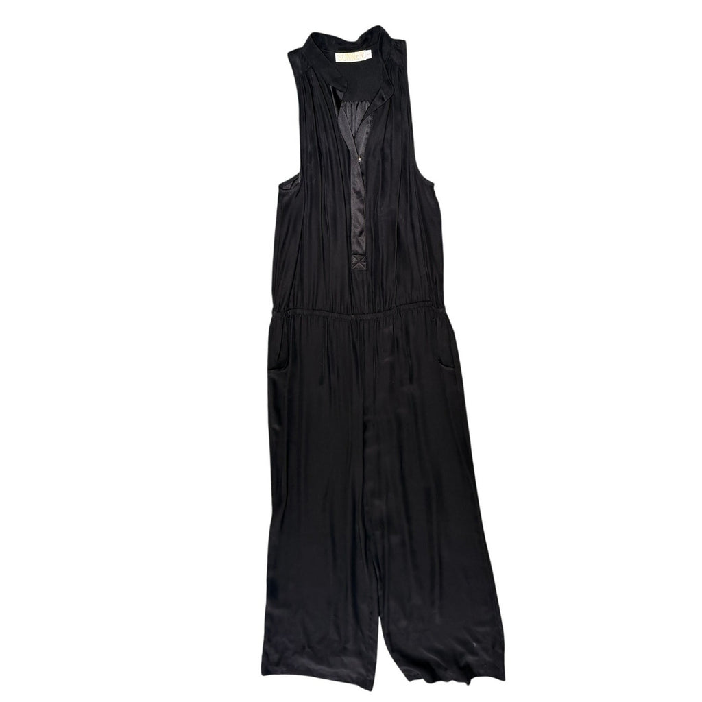 Sunner Black Sleeveless Collared Wide-Leg Jumpsuit - Large