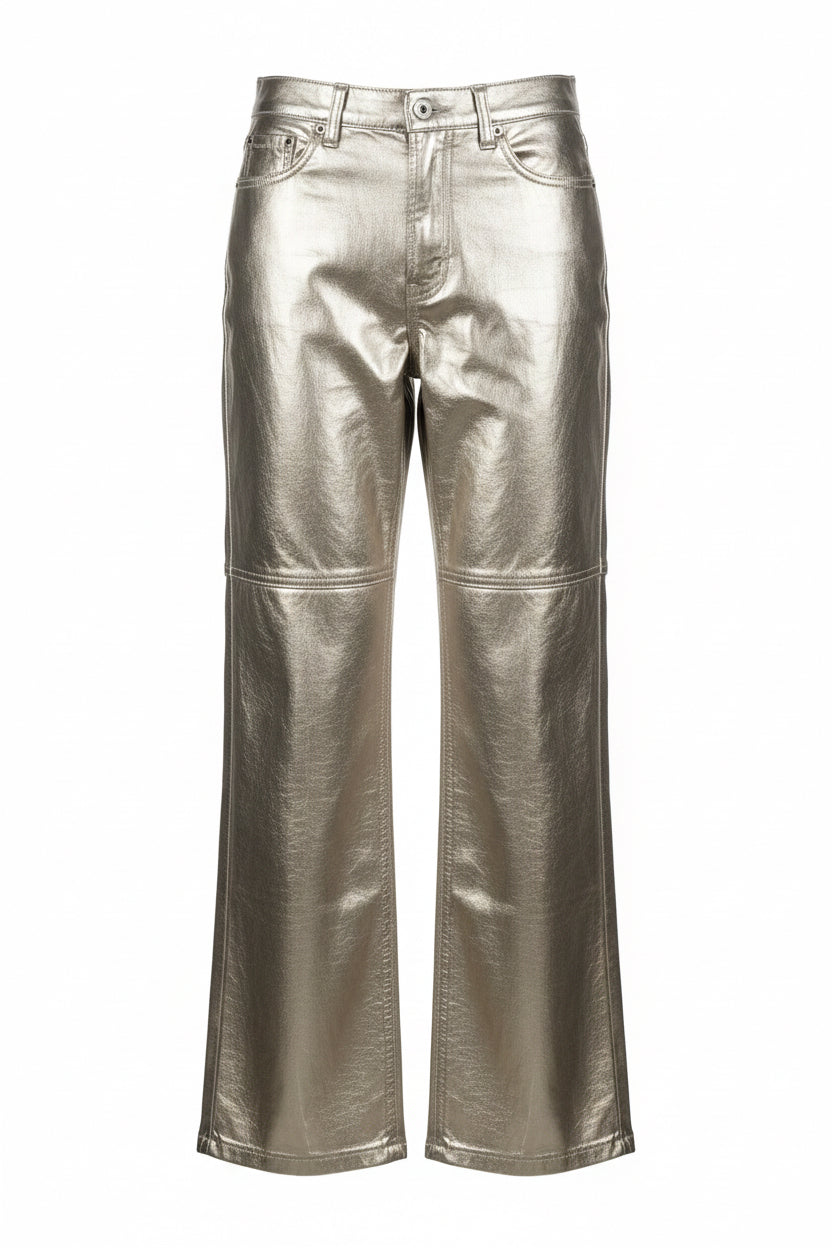 Gap Cheeky Straight Silver Foil Vegan Leather Jeans NWT Size 29/8