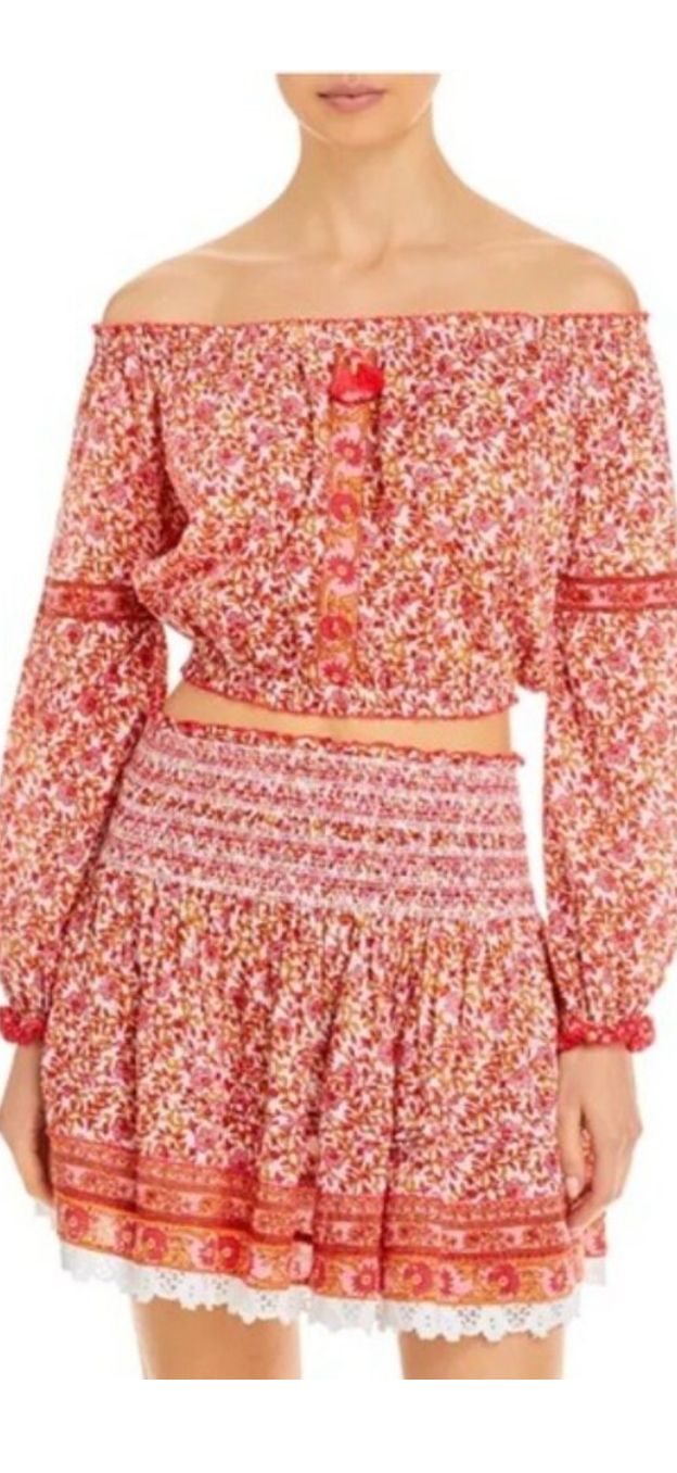 Poupette St Barth White with Pink Floral Print Nana Skirt - S
