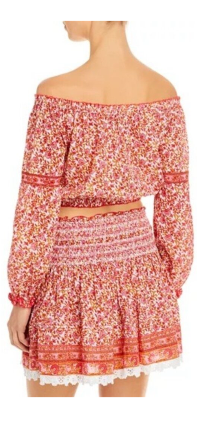 Poupette St Barth White with Pink Floral Print Nana Skirt - S