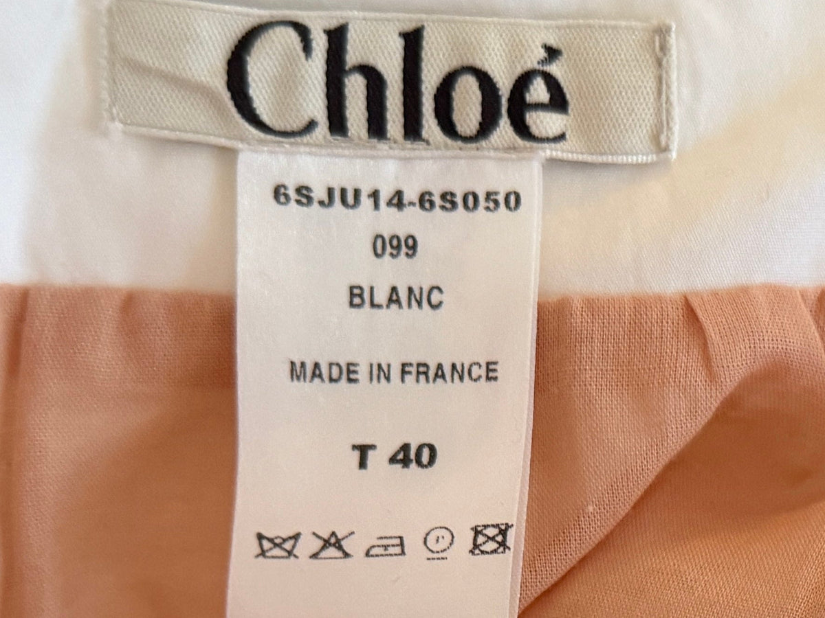 Chloé White Cotton Flat-Pleated Skirt Size 40