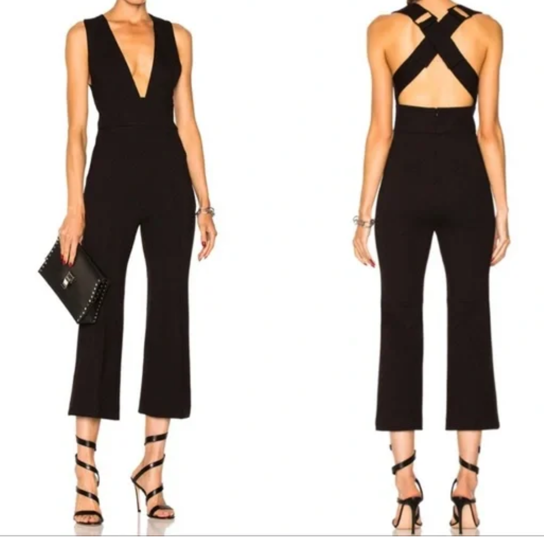 Tibi Black Ponte Jumpsuit Crisscross Back Size 8
