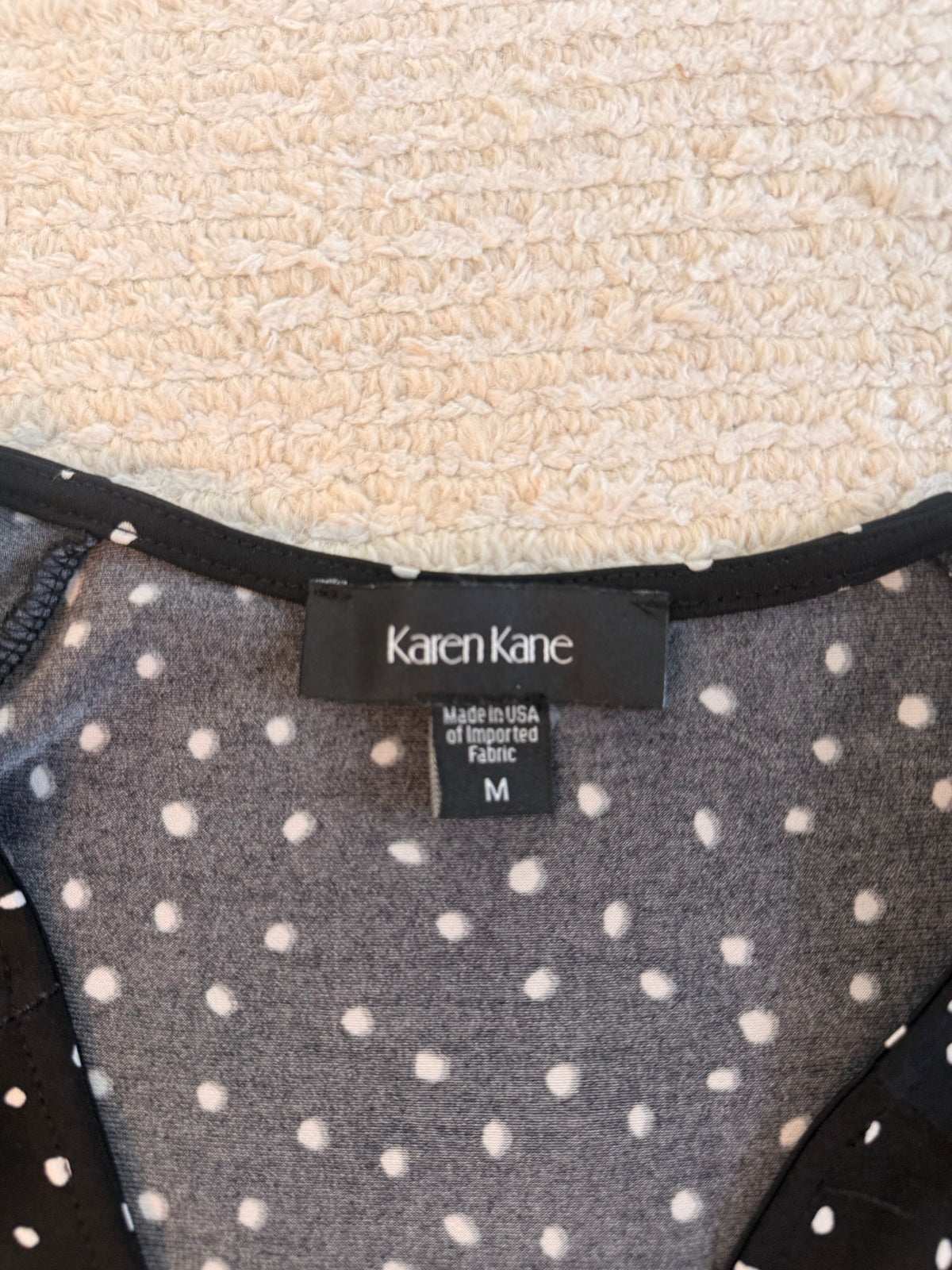 Karen Kane Black White Polka Dot Faux Wrap Dress M