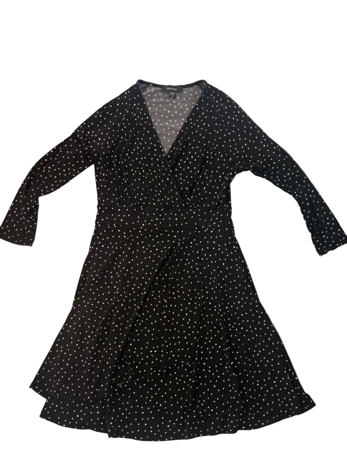 Karen Kane Black White Polka Dot Faux Wrap Dress M