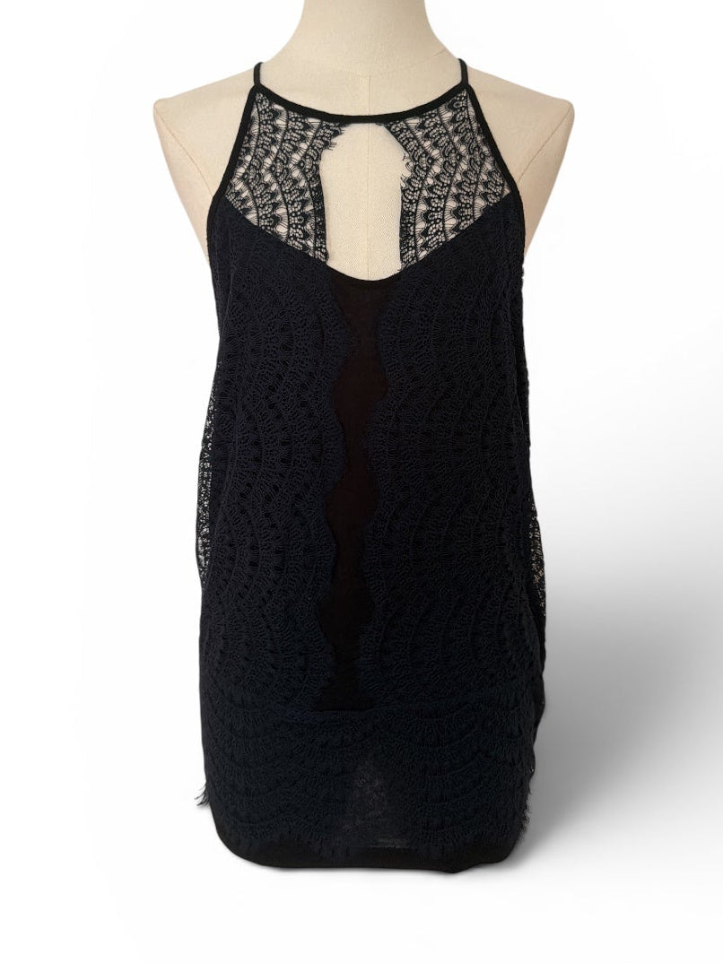 Anthropologie Navy Lace Overlay Cami Top - S