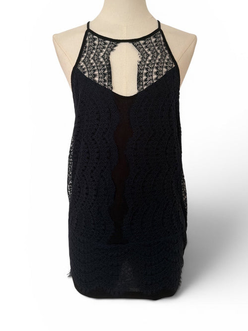 Anthropologie Navy Lace Overlay Cami Top - S